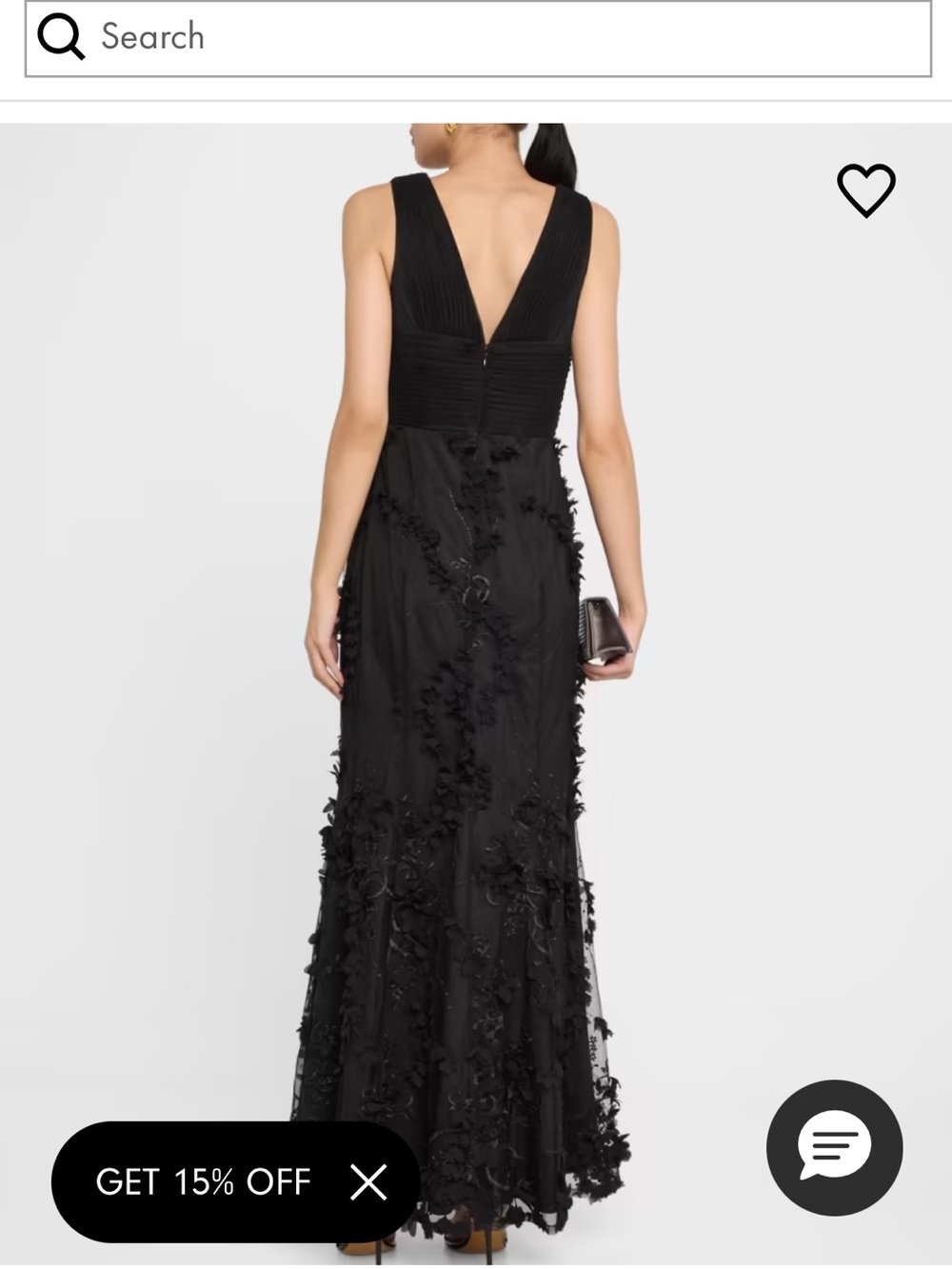 Aidan Mattox Black Embroidered V-Back Maxi Gown